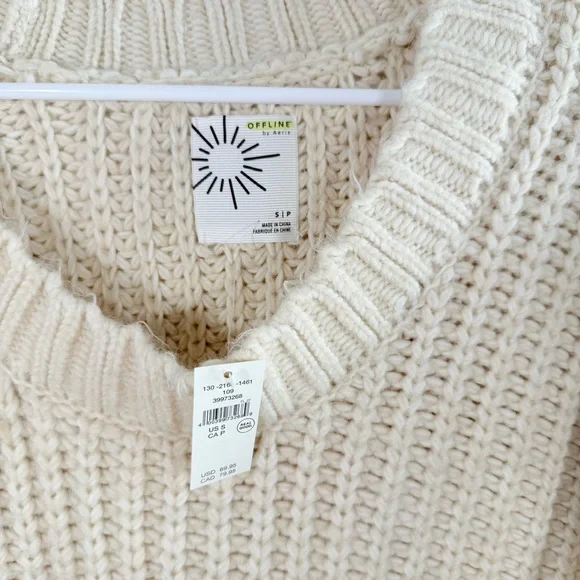 NWT Aerie American Eagle Cream Chunky Knit Oversized Sweater Small New - Picture 10 of 10